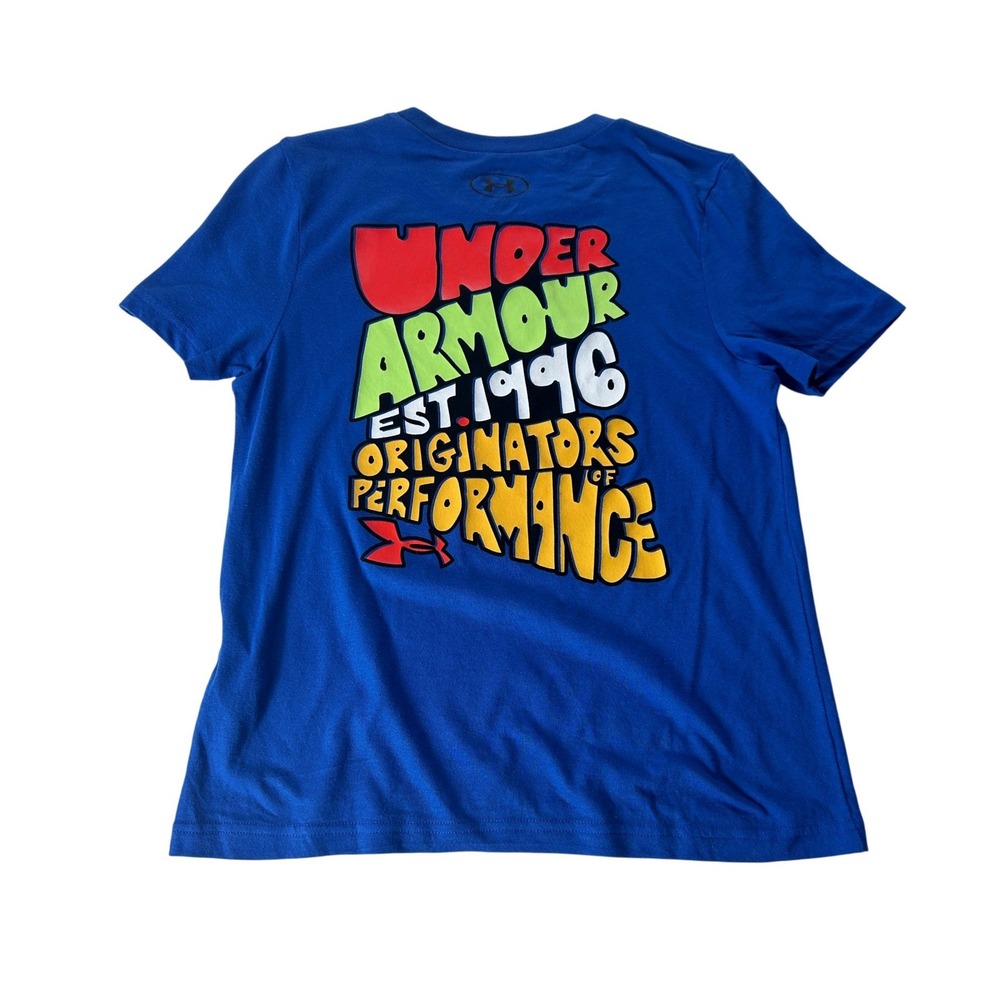 Under Armour Boys Blue Graphic T-Shirt Cartoon Letters SS 1386829 Size YS NEW - Picture 3 of 7
